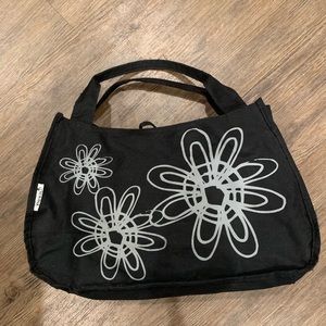 Flower Canvas Purse | grey flowers black canvas
